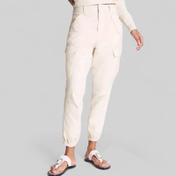 rag & bone field cotton cargo jogger in cream size 25 relaxed fit high waisted - Picture 1 of 16